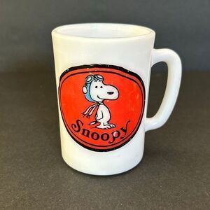 Vtg Snoopy Flying Ace Aviator Milk Glass Mug 1969 Avon 3.5” Peanuts White Red Ha